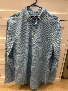 Vineyard Vines Men's Blue Gingham Button-Down Shirt-Size M